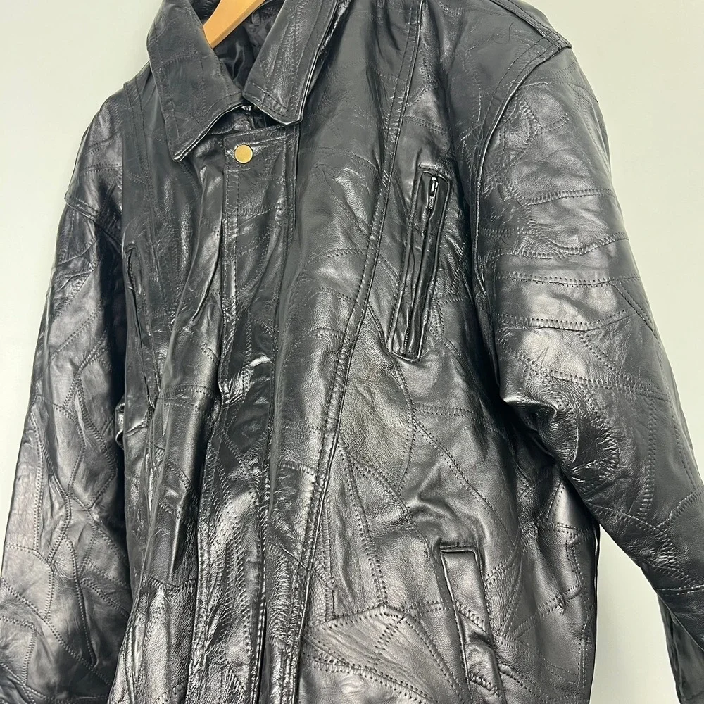 Maxam Mens XL Black Top Grain Lambskin Leather Patchwork Jacket Biker Moto 90s